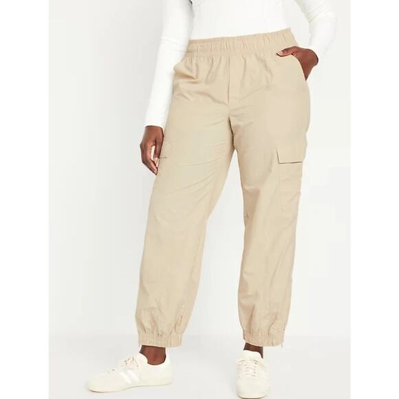 Old Navy Quick Dry High-Waist Cargo Joggers Womens XXL Beige Ankle Zip Sporty - Picture 1 of 10